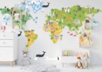 Állatok ábrázolásával ellátott gyermek világtérkép-Fali gyermek világtérkép-kepekfalra.hu