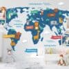 Állatokkal és kontinensek nevével ellátott gyermek világtérkép - Gyermek világtérkép a falon - kepekfalra.hu