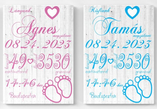 Emléktábla újszülöttnek vásznon-lanyos es fius emlektabla-Emléktábla gyerekeknek-Kepekfalra.hu