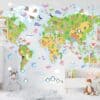 Gyermek világtérkép kis állatokkal és tengeri élőlényekkel - Gyermek világtérkép a falra - Kepekfalra.hu