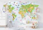 Gyermek világtérkép kis állatokkal és tengeri élőlényekkel - Gyermek világtérkép a falra - Kepekfalra.hu