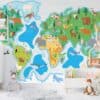gyermekvilág térképe állatokkal és vízzel a térkép körül - Gyermek világtérkép a falon - Kepekfalra